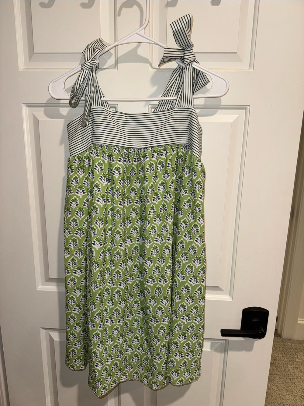 Green Floral Tie-Shoulder Sundress with Striped Bodice